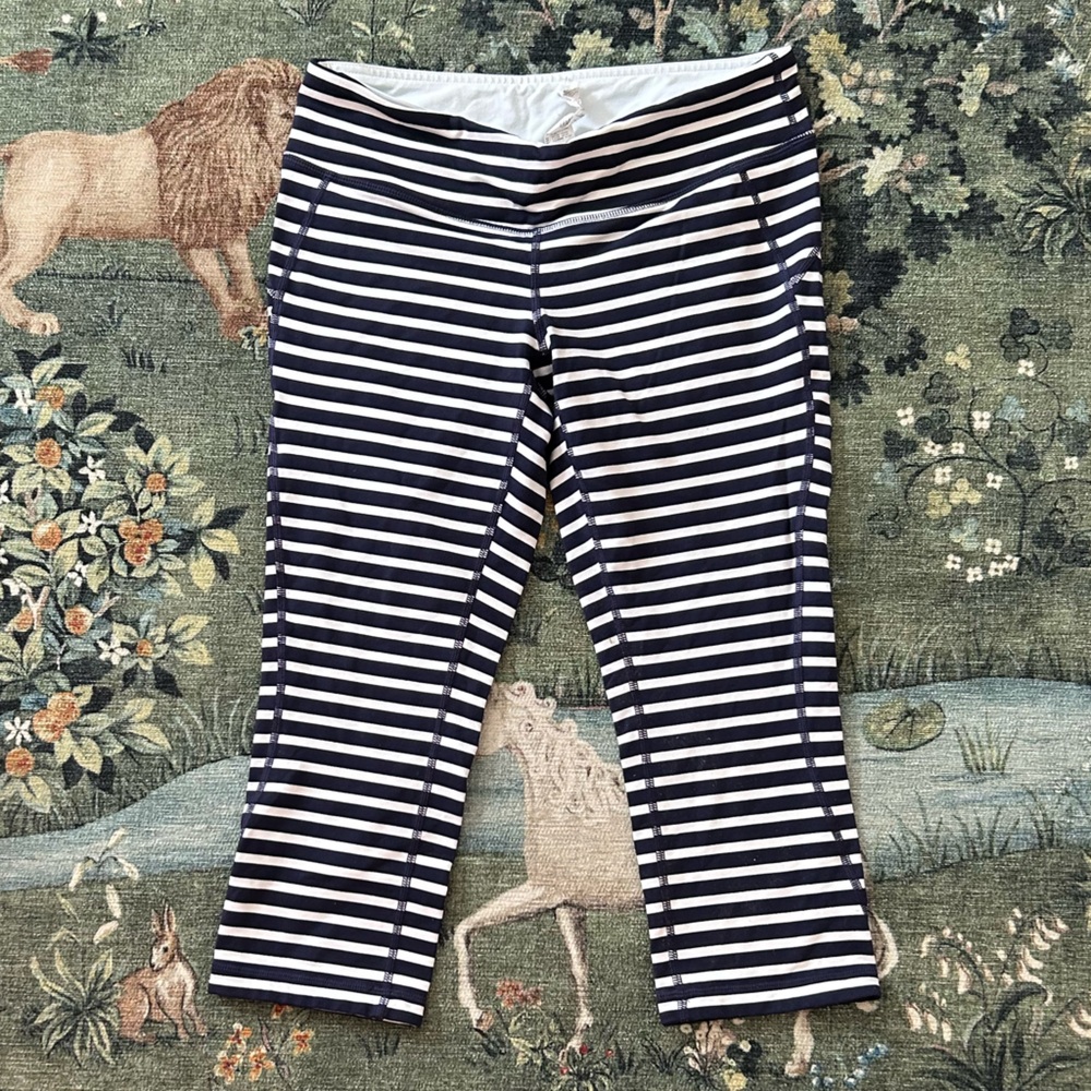 New Balance Black and White Striped Capris